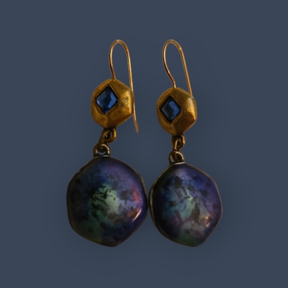 CHICO'S Gold and Blue Drop Dangle Hook Earrings - Picture 2 of 5